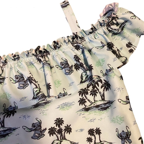 Disney Stitch Hawaiian Luau One Piece Swimsuit SPF 50 Blue - Picture 3 of 7